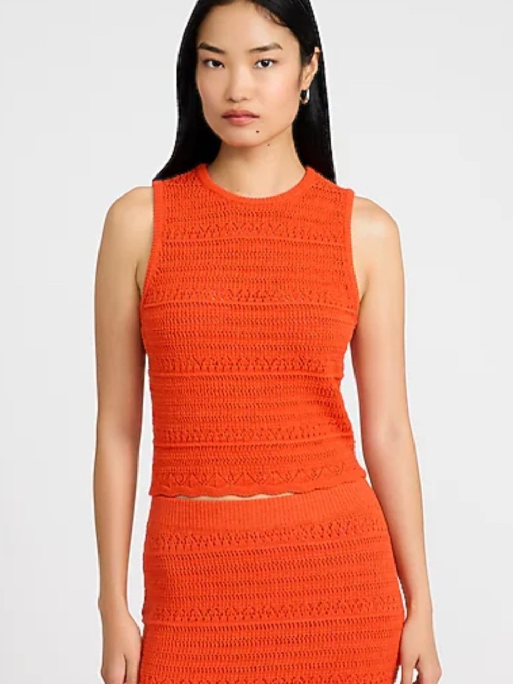 Express Pointelle Fitted Crew Neck Scalloped Sweater Tank